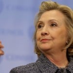 Hillary Clinton lies to the press about her private email server during a press conference at the United Nations earlier this year.
