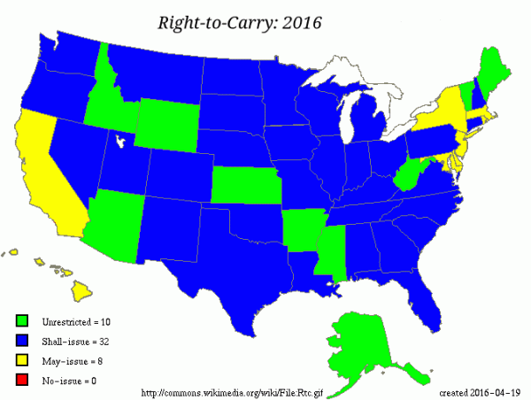 Right-to-Carry Laws in the United States, 2016. War on the 2nd Amendment
