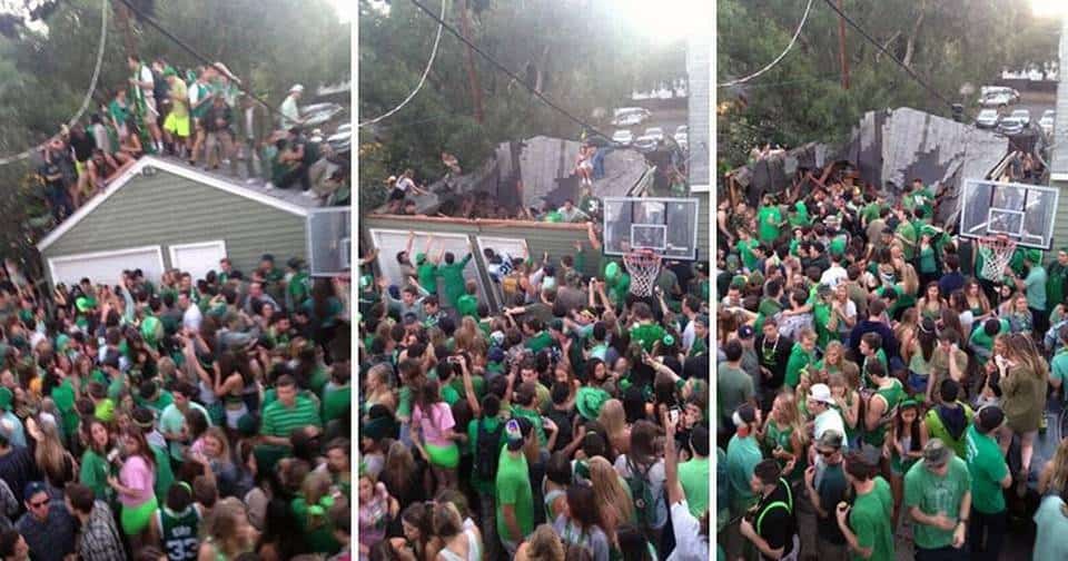 St. Fratty's Day party leads to a roof collapse. It was the one bit of stupidity editors would allow me to criticize, as no individual students were named.